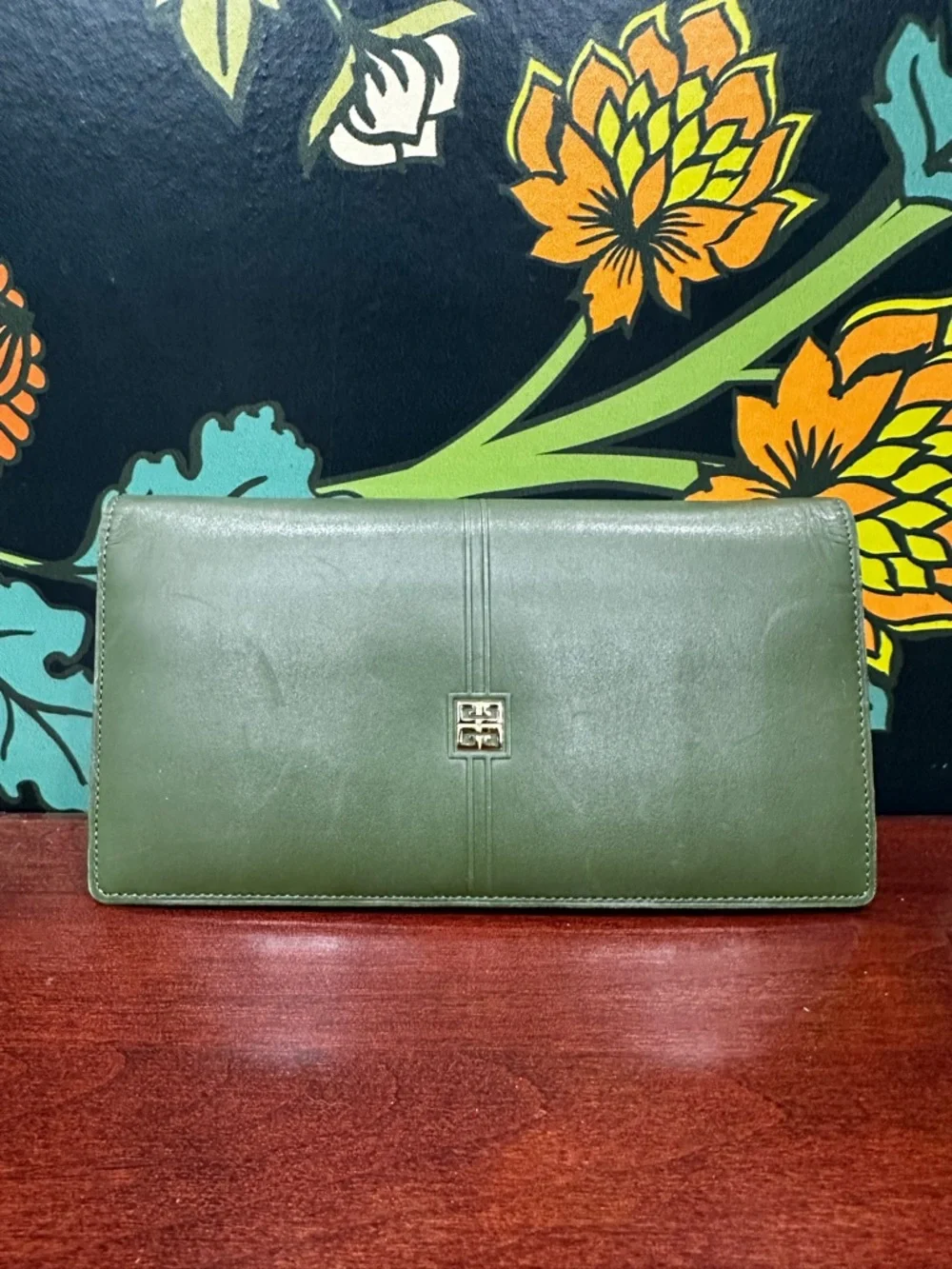 Vintage Givenchy Green Leather Kiss Lock Wallet Clutch Paris - Picture 3 of 13